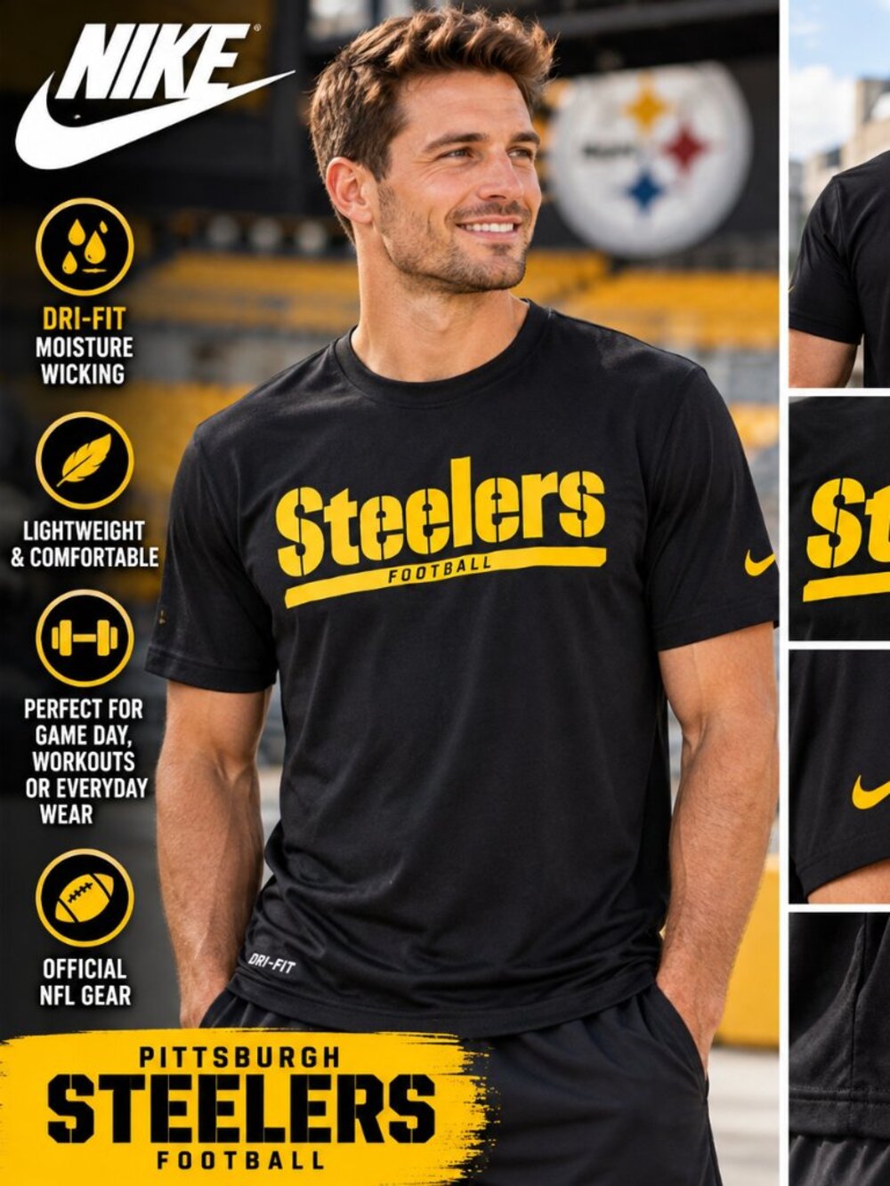 Nike Pittsburgh Steelers NFL On-Field Dri-FIT T-Shirt Men's Medium